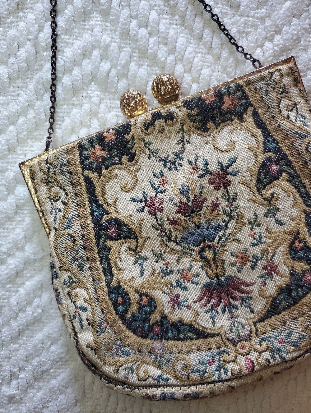 Vintage French Floral Tapestry Kiss Lock Chain Evening Bag Purse - Picture 2 of 14